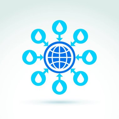 Su sistemi kavramsal sembolü, mavi toprak, oklar ve daireler. 