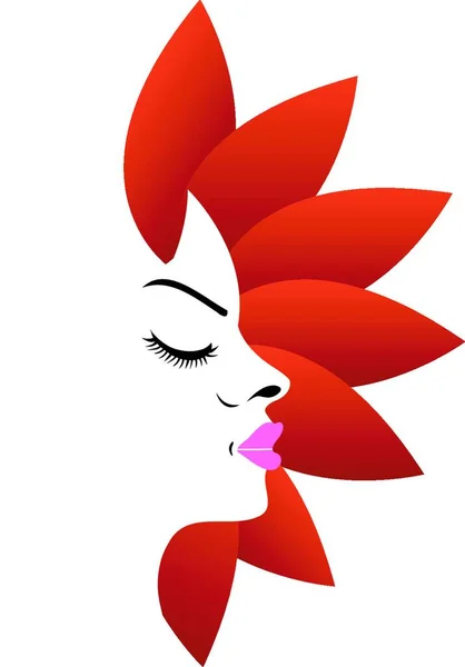 Visage Avec Feuilles Rouges Logo Pour Les Services Aux Femmes — Image vectorielle