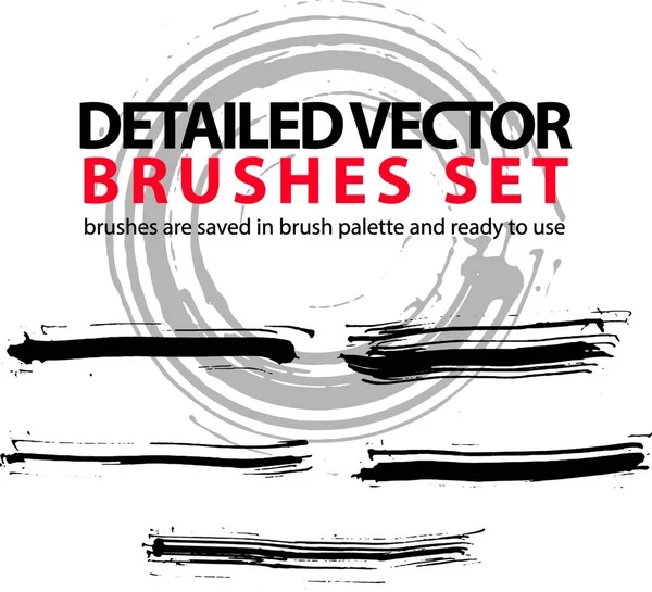 Set Grunge Detailed Hand Painted Brushstrokes Black Illustration — Stock Vector