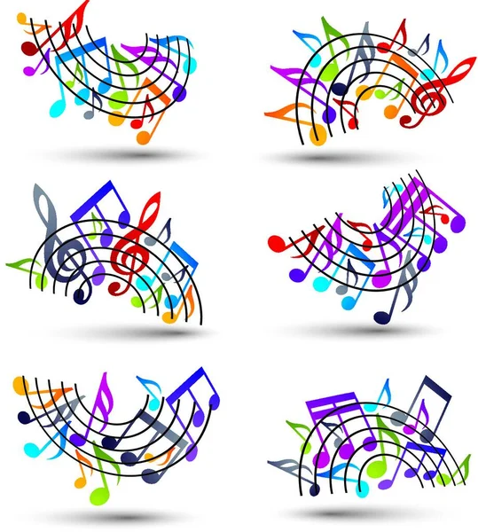 Bright Jolly Vector Staves Musical Notes White Background — Stock Vector