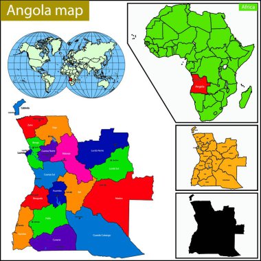 Angola haritası, grafik vektör illüstrasyonu 