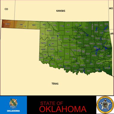 Oklahoma İlçeleri haritası, grafik vektör illüstrasyonu 