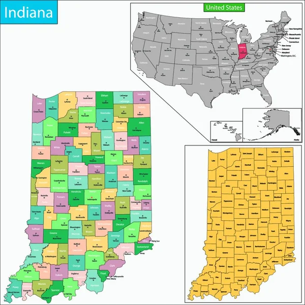 Illustration Indiana Map — Stockvektor