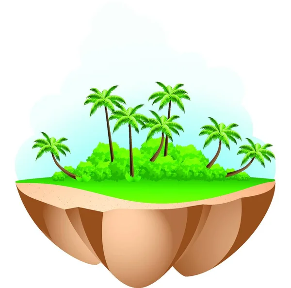 Green Palm Tree Island Ilustración Vectorial Gráfica — Vector de stock