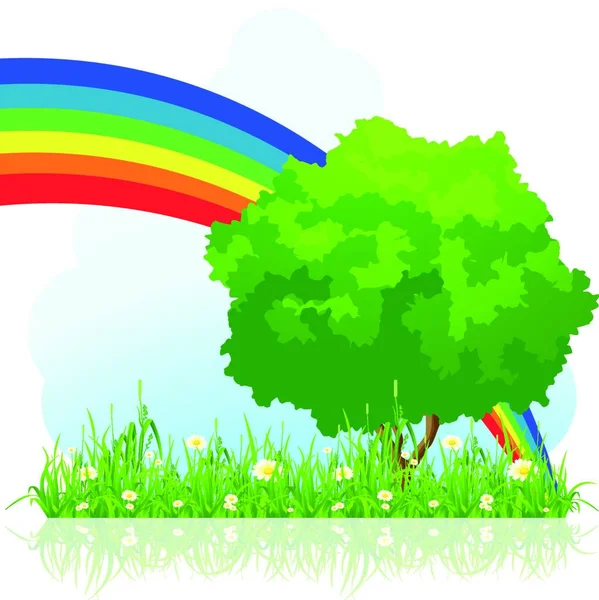 Isolierter Grüner Baum Mit Regenbogen — Stockvektor