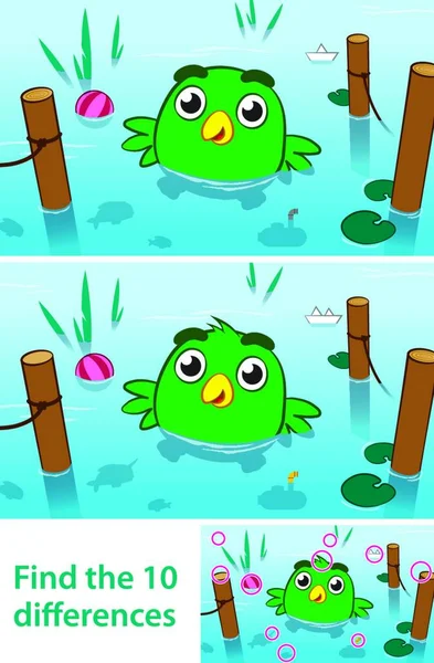 Zábavné Děti Puzzle Ptáka Jezeře Grafické Vektorové Ilustrace — Stockový vektor