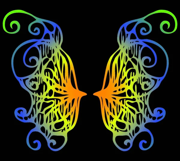Ιριδίζοντα Φτερά Πεταλούδας Μαύρο Φόντο — Διανυσματικό Αρχείο