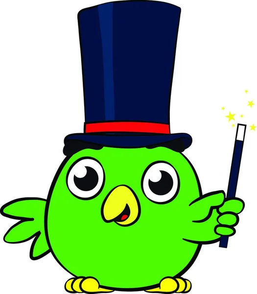 Adorable Little Bird Magician Cartoon Character — Stock Vector