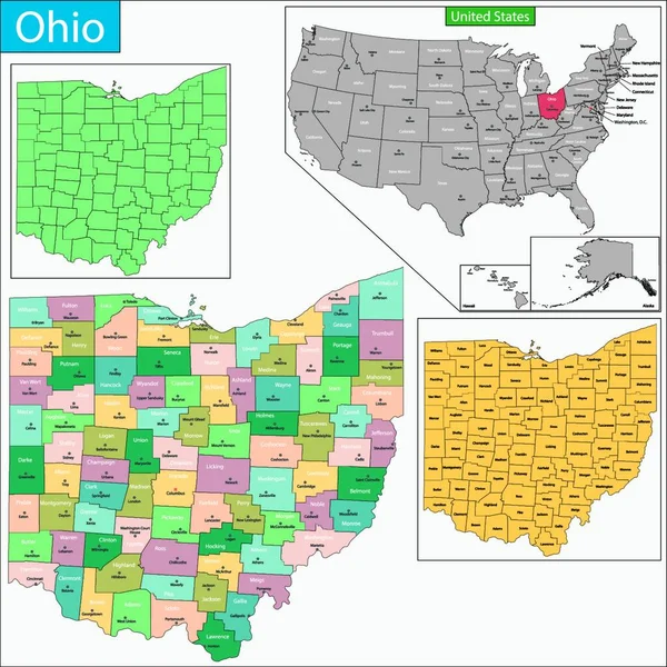 Ohio Mapa Plochá Ikona Vektorová Ilustrace — Stockový vektor