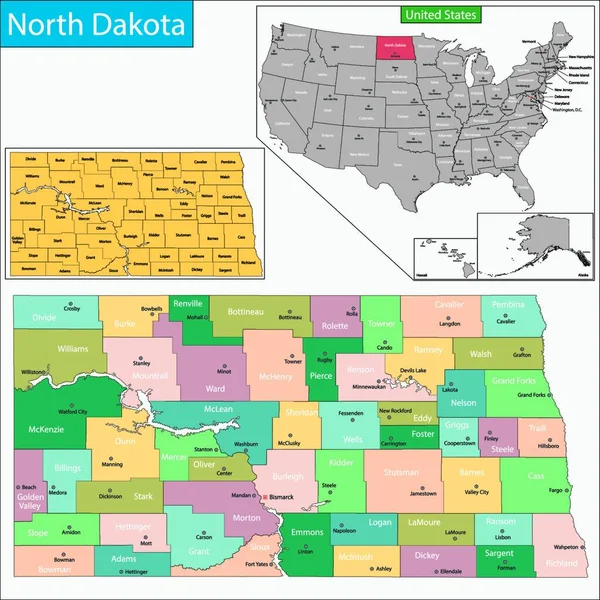 North Dakota Karte Flaches Symbol Vektorillustration — Stockvektor