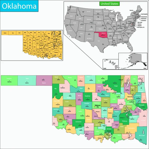 Oklahoma Carte Icône Plate Illustration Vectorielle — Image vectorielle