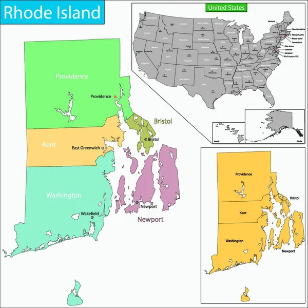 Mapa Wyspy Rhode Płaska Ikona Ilustracja Wektora — Wektor stockowy