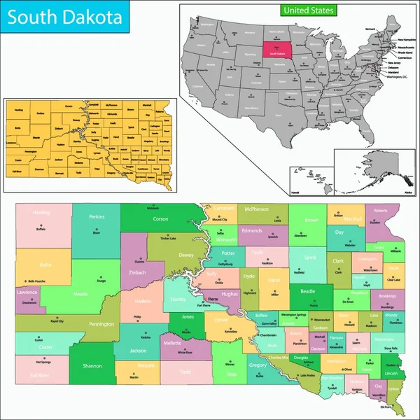 Güney Dakota Haritası Düz Simge Vektör Illüstrasyonu — Stok Vektör