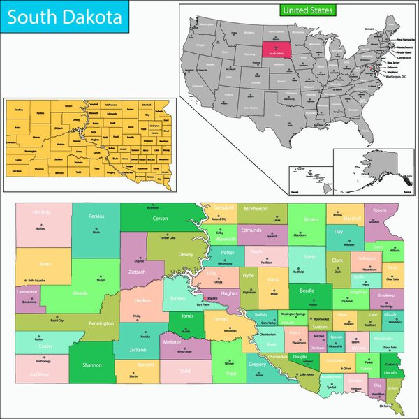"South Dakota map" flat icon, vector illustration 