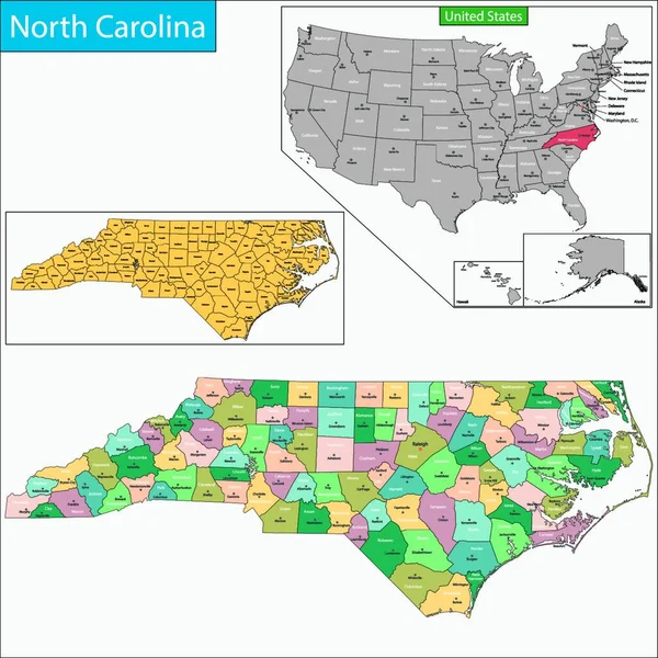 Kuzey Carolina Haritası Düz Simge Vektör Illüstrasyonu — Stok Vektör