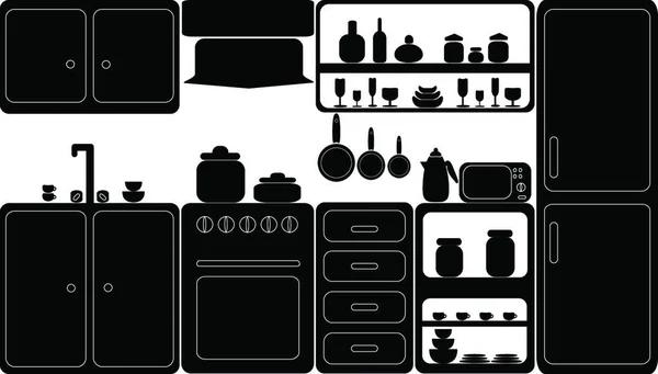 Κουζίνα Μαύρο Και Άσπρο — Διανυσματικό Αρχείο