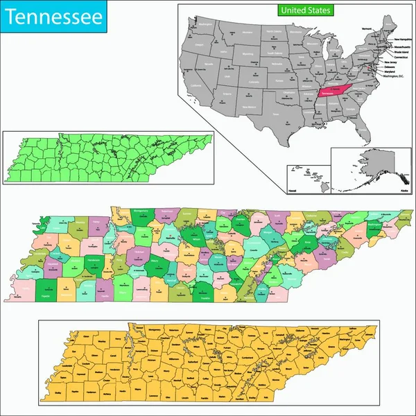 Tennessee Haritası Düz Simge Vektör Illüstrasyonu — Stok Vektör