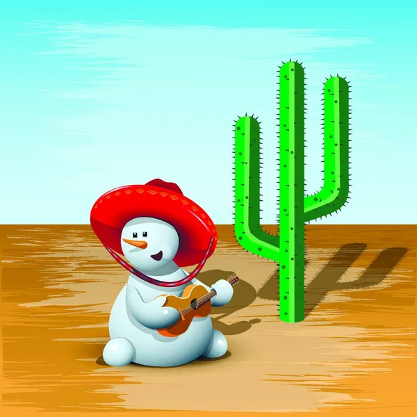 Snowman Cactus Icono Plano Ilustración Vectorial — Vector de stock