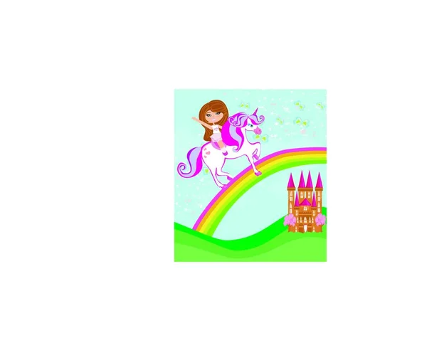 Chica Unicornio Volando Arco Iris Icono Plano Vector Ilustración — Archivo Imágenes Vectoriales