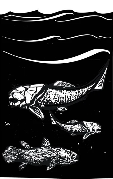 Prehistoric Fish Graphic Vector Illustration — 스톡 벡터
