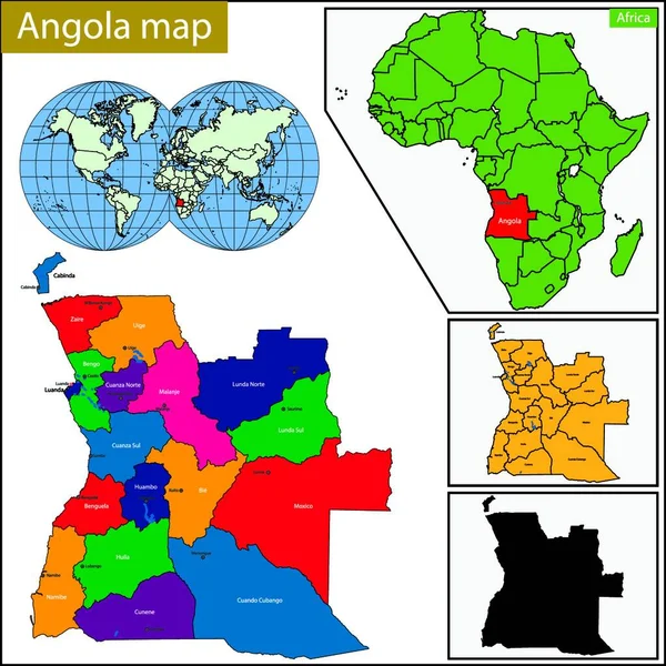 Angola Mappa Illustrazione Vettoriale Grafica — Vettoriale Stock