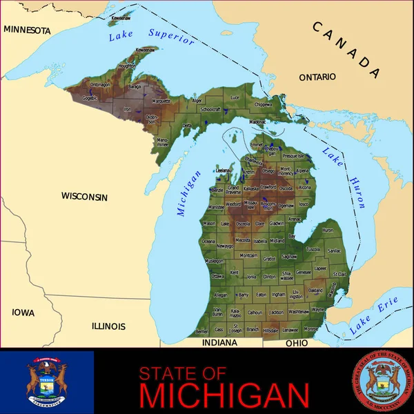 ミシガン州地図 グラフィックベクトル図 — ストックベクタ