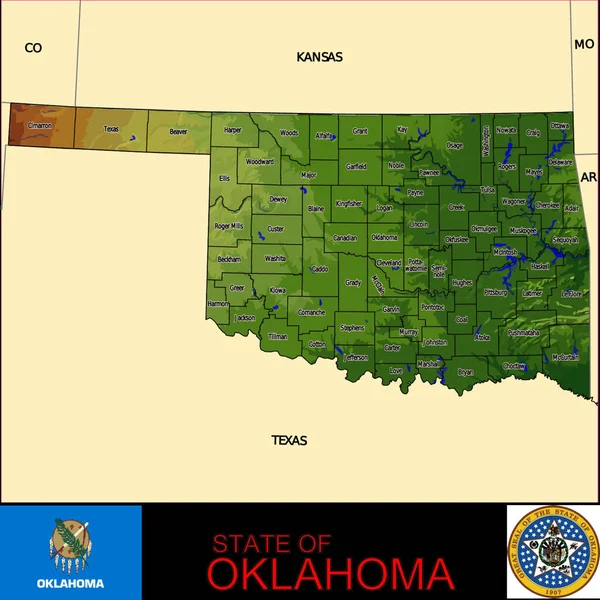 Mapa Los Condados Oklahoma Ilustración Vectorial Gráfica — Vector de stock