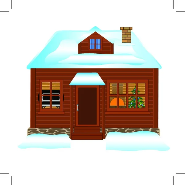 Small Lodge Winter Vector Illustration — Stock Vector
