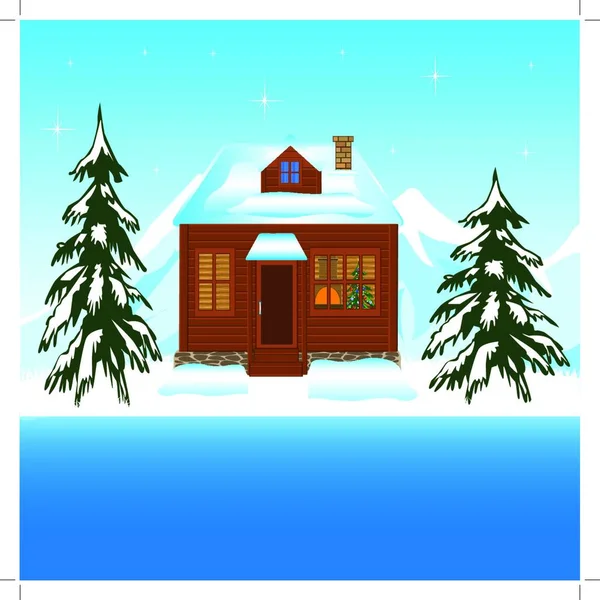 Beautiful House Yard Winter — Stock Vector