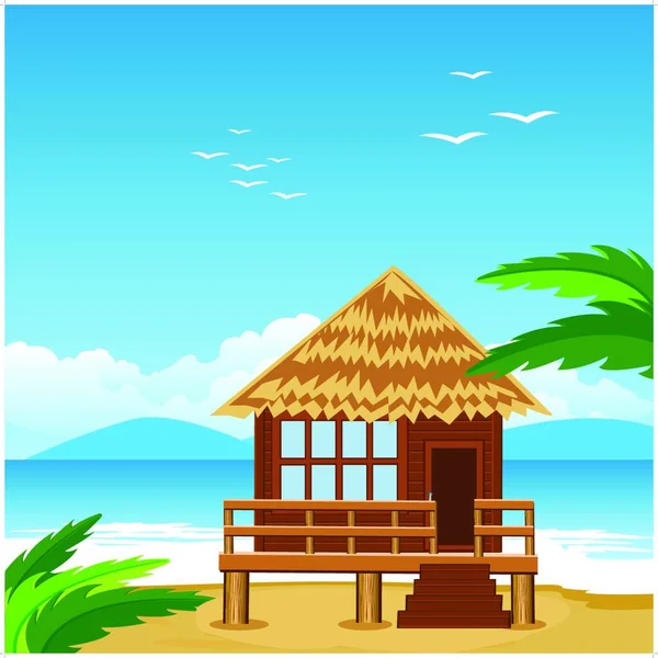Lodge Sulla Spiaggia Vettoriale Illustrazione — Vettoriale Stock