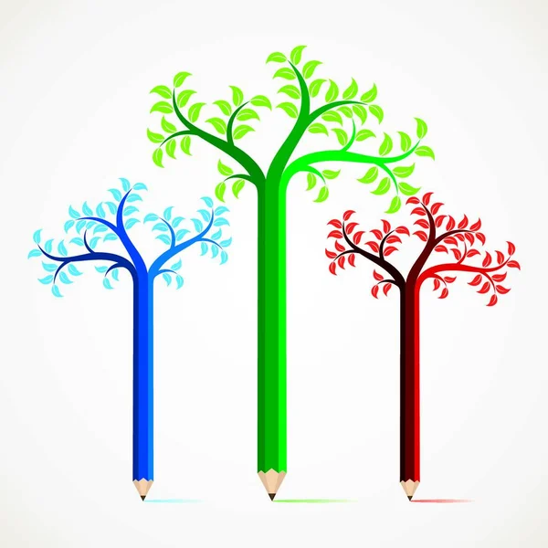 Ilustrasi Vektor Pohon Pensil Penuh Warna - Stok Vektor