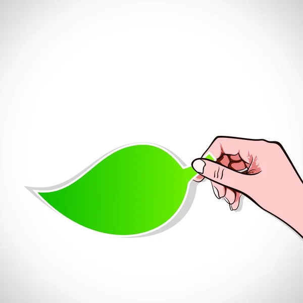Green Leaf Sticker Hand — Stock Vector