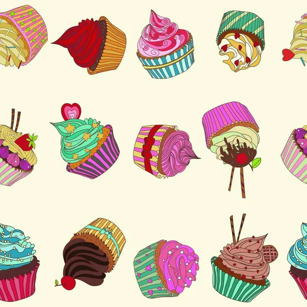 Cupcakes Vzor Vektorové Ilustrace — Stockový vektor