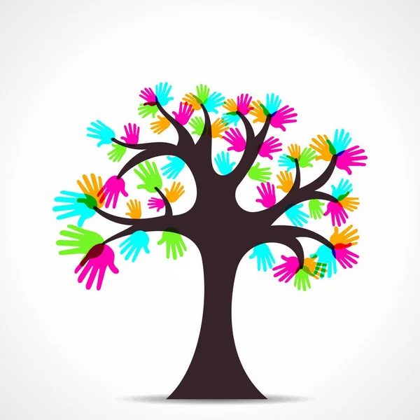 Colorful Hand Tree Vector Illustration — Stock Vector