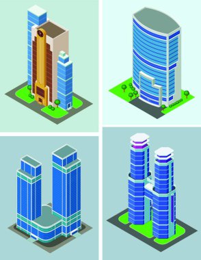 Isometric bina, vektör illüstrasyon basit tasarım