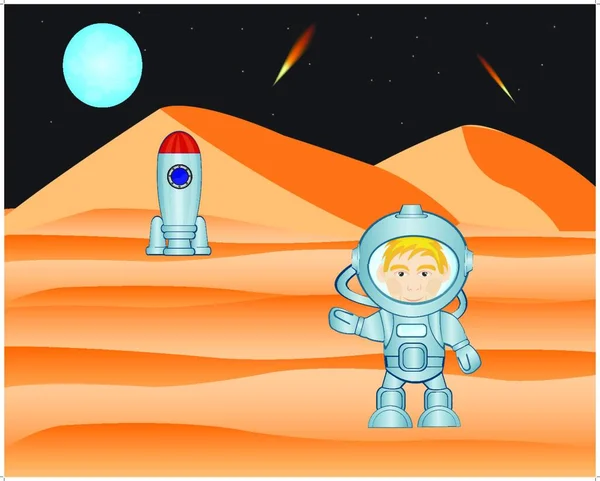 Raumfahrer Auf Dem Mars Vektorillustration Einfaches Design — Stockvektor