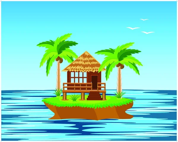 Insel Ozean Vektorillustration Einfaches Design — Stockvektor