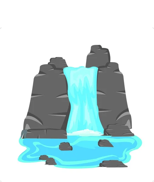 Vodopád Mezi Kameny Vektorové Ilustrace Jednoduchý Design — Stockový vektor