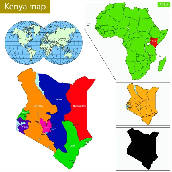 Kenya Haritası Vektör Illüstrasyonu Basit Tasarım — Stok Vektör