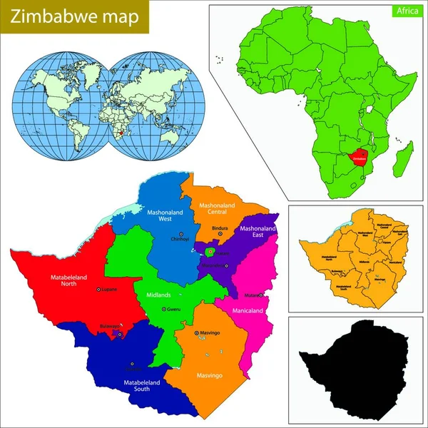 Zimbabué Mapa Web Simples Ilustração —  Vetores de Stock