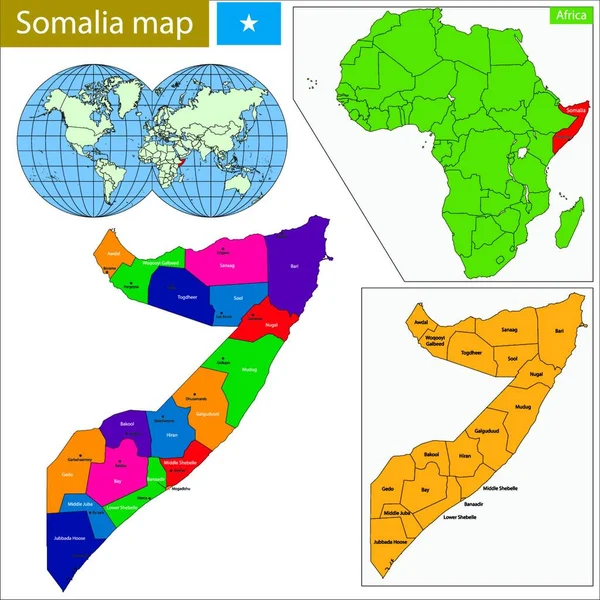 Χάρτης Της Σομαλίας Διανυσματική Απεικόνιση Απλός Σχεδιασμός — Διανυσματικό Αρχείο