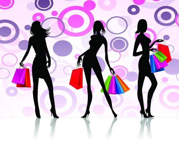 Shopping Girls Háttér Vektor Illusztráció Egyszerű Tervezés — Stock Vector