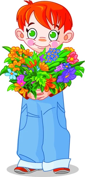 Boy Flowers Vector Illustration Simple Design — Stock Vector