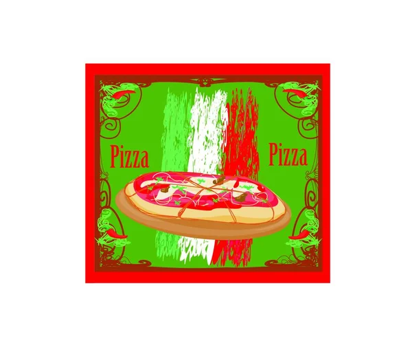 Pizza Grunge Karte Vektorillustration Einfaches Design — Stockvektor