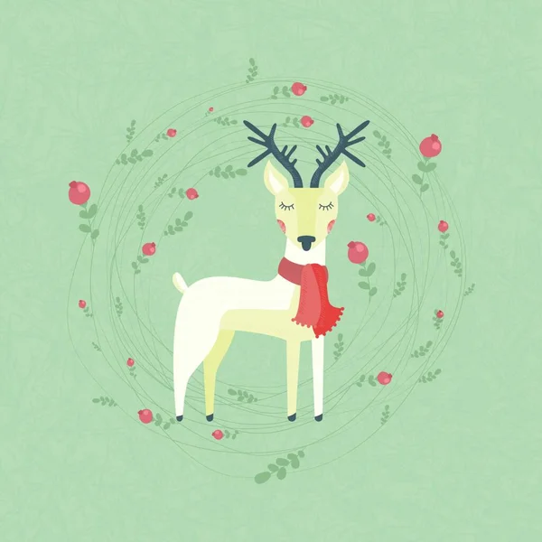 Cute Winter Reindeer Vector Illustration Simple Design — Stock Vector