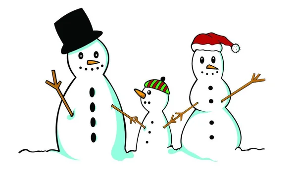 Snowman Family Vector Illustration Simple Design — Stock Vector