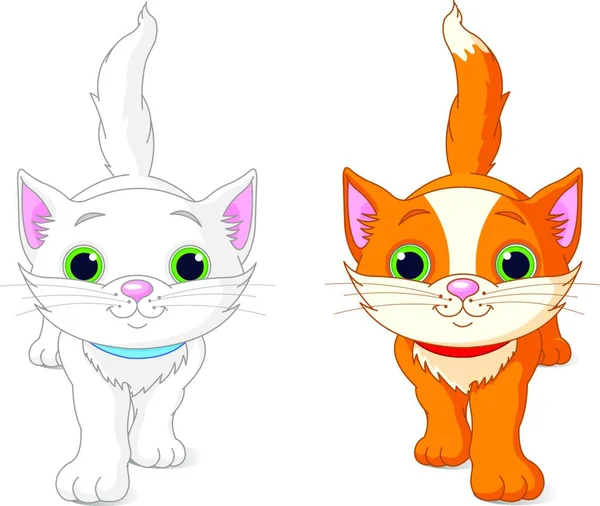 Dwa Słodkie Kocięta Wektor Ilustracja — Wektor stockowy