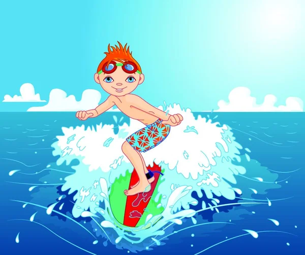 Surfista Niño Vector Ilustración — Vector de stock