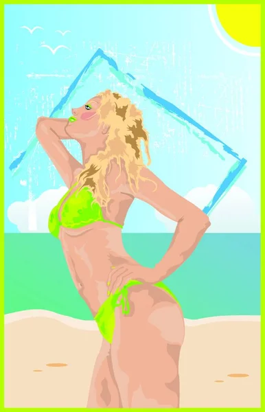 Παραλία Ομορφιά Γυναίκα Διάνυσμα Εικονογράφηση — Διανυσματικό Αρχείο