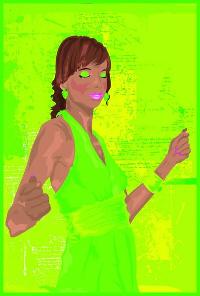 Clubbing Girl Ilustración Vector Verde — Vector de stock